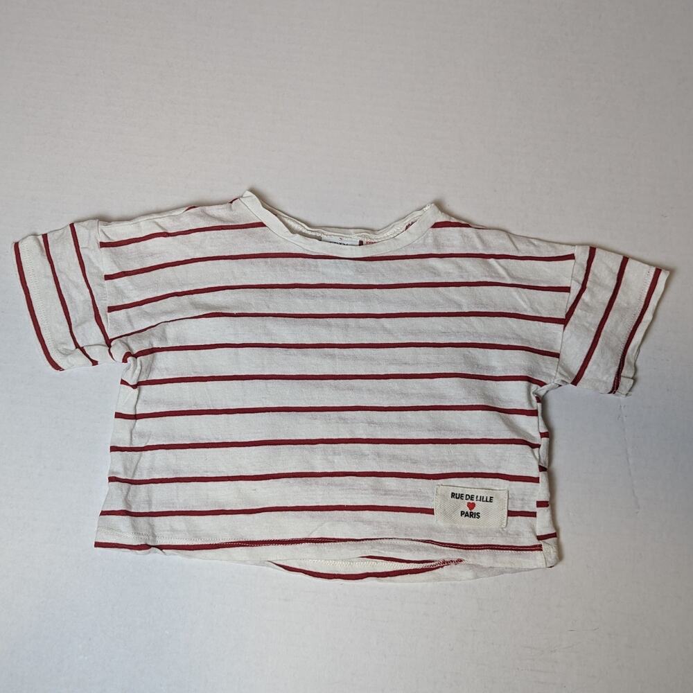Zara Striped Shirt with Label Size 12/18m Red & White Boxy Fit Oversize